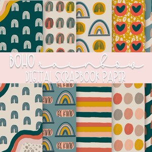 Modern Boho Rainbows Digital Scrapbook Paper | 12&quot; x 12&quot; | Digital or Printable