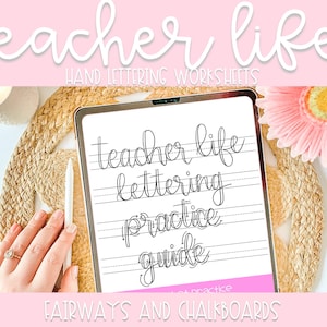 Teacher Life Hand Lettering Worksheets | Lettering Workbook | Digital Hand Lettering | Procreate Workbook | Printable Worksheets