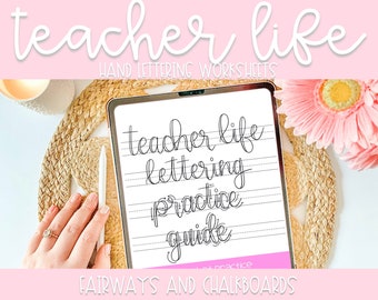 Teacher Life Hand Lettering Worksheets | Lettering Workbook | Digital Hand Lettering | Procreate Workbook | Printable Worksheets