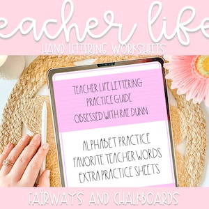 Teacher Life Rae Dunn Inspired Hand Lettering Worksheets | Lettering Workbook | Digital Hand Lettering | Procreate Workbook | Printable