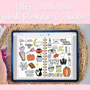 Preppy Halloween Doodles Digital Planner Stickers