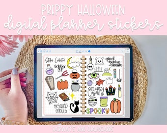 Preppy Halloween Doodles Digital Planner Stickers