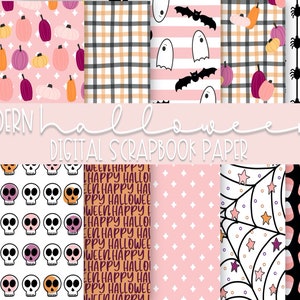 Modern Cute Halloween Digital Scrapbook Paper | 12&quot; x 12&quot; | Digital or Printable