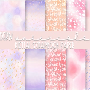 Modern Watercolor Digital Scrapbook Paper | 12&quot; x 12&quot; | Purple and Pink | Digital or Printable