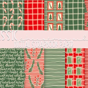 Classic Christmas Vibes Digital Scrapbook Paper | 12&quot; x 12&quot; | Digital or Printable