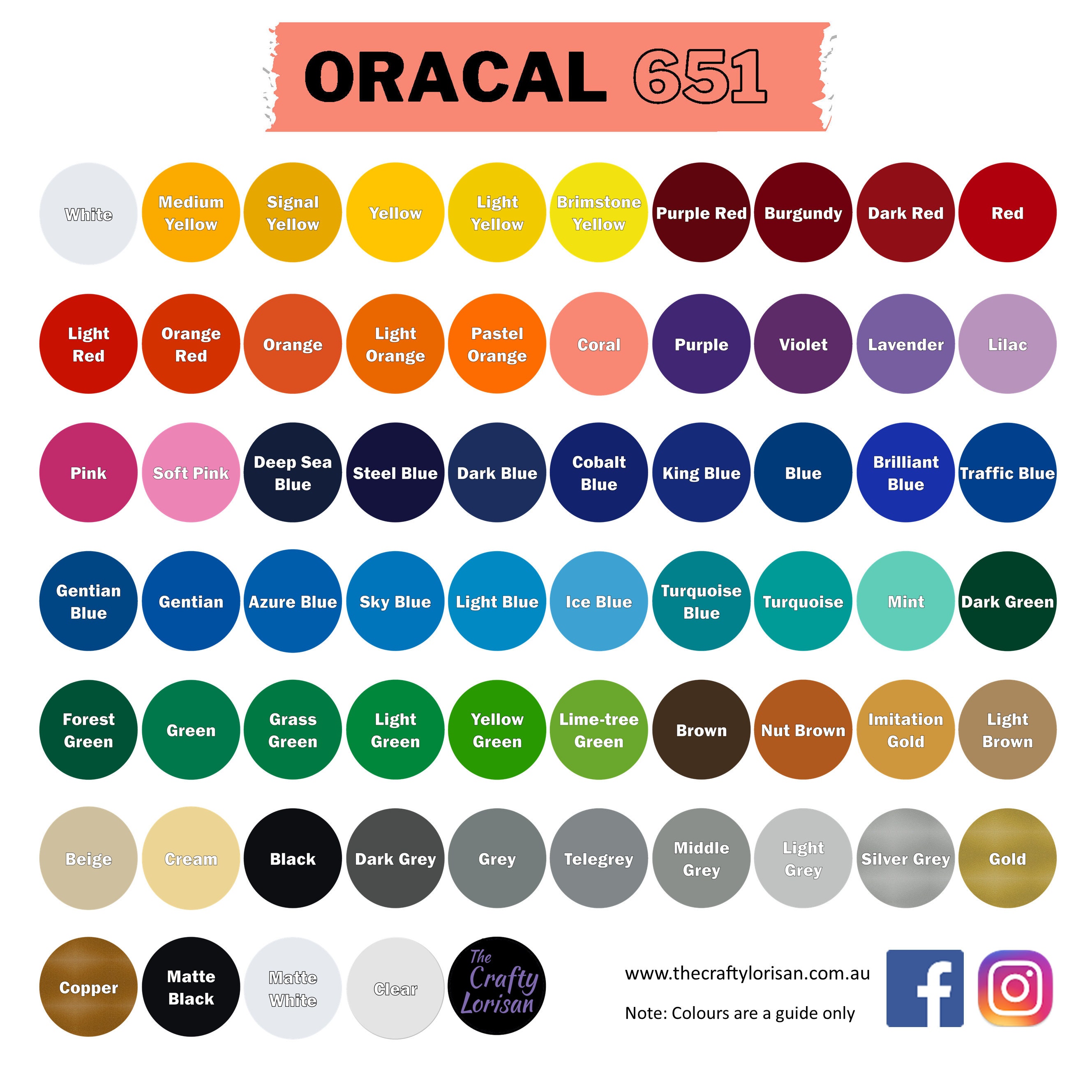 Oracal 651 Permanent Adhesive Backed Vinyl 63 Colours - Australian Stock