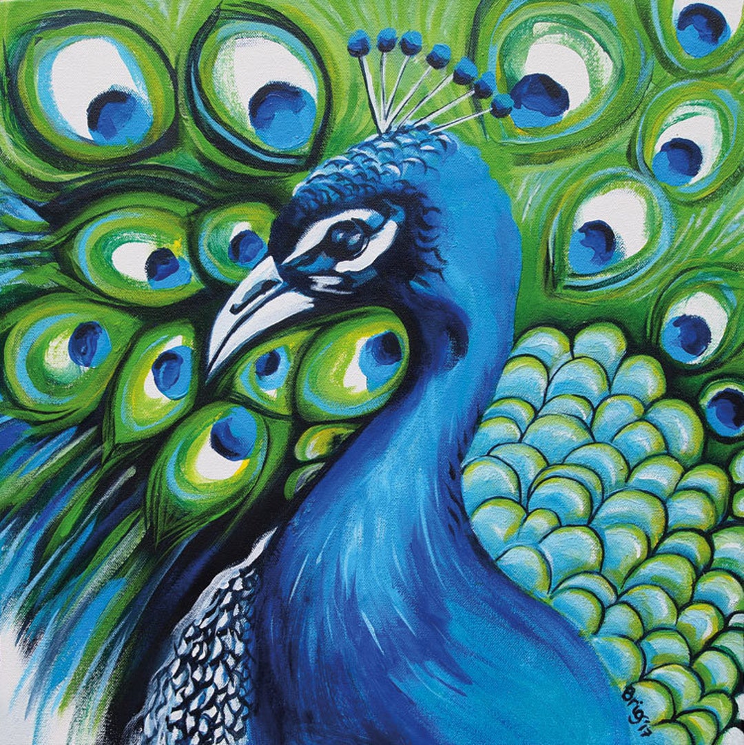 Fanned Peacock – Acrylic – Digital Download, Printable Art, Wall