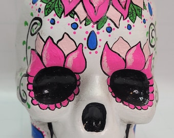 Hand Painted Sugar Skull Glass Jar