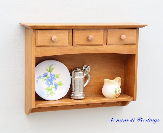 Handmade Cherry Wood Dollhouse Miniature Cupboard, 1:12 Scale