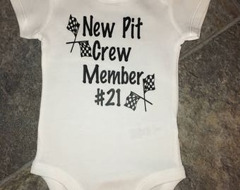 Racing Bodysuit, New Pit Crew Member Bodysuit, Race Flags, Racing, Pit Crew, Checkered Flag, Infant Bodysuit, Baby Clothing, Racing Bodysuit