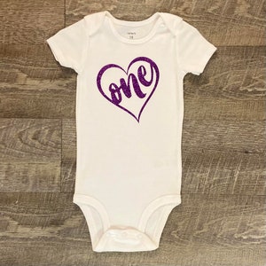 ONE First bodysuit, Glitter heart ONE bodysuit, ONE Bodysuit, Birthday bodysuit, First birthday bodysuit, 1st Birthday, 1st Girl Birthday