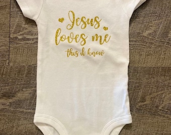 Baby Girl Jesus Loves Me Christian Baby Outfit - Baby Girl Church Outfit - Infant Baptism Outfit - Dedication Outfit - Size Newborn to 12M