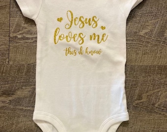 Baby meisje Jesus Loves Me Christian Baby Outfit - Baby Girl Church Outfit - Infant Doop Outfit - Toewijding Outfit - Maat Pasgeboren tot 12M
