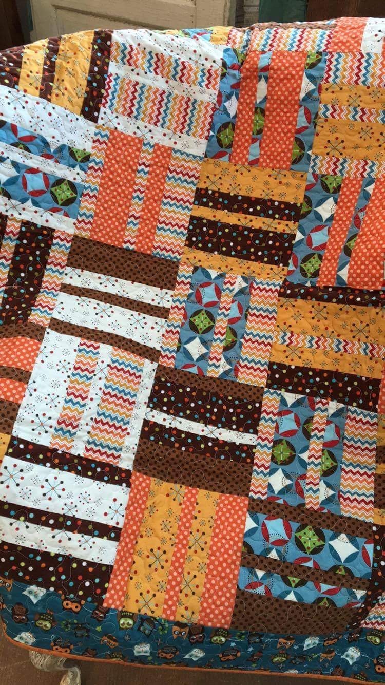 Baby Owl Quilt, Baby Boy Quilt, Brown, Blue, Orange, Chevron Quilt, Baby Blanket, PolkaDot Quilt, Ba
