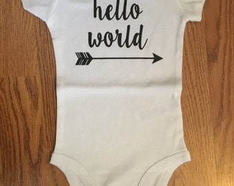 Hello World Onsie, Hello World, Hello, World, Baby Onsie, Baby Clothing, Infant Clothing, Baby, White Onsie, Personalized Onsie