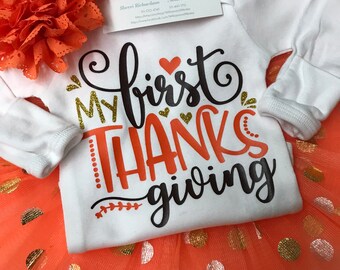 Mon premier Thanksgiving, Baby’s First Thanksgiving Outfit, Orange Tutu and Bow Set, New Baby Outfit, Thanks, Thanksgivng, Baby Girl Outifit