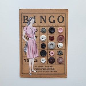 Vintage Buttons hand sewn on a Vintage Bingo Card image 1