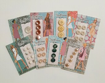 Vintage Buttons, Set of 8 on Printed Cards