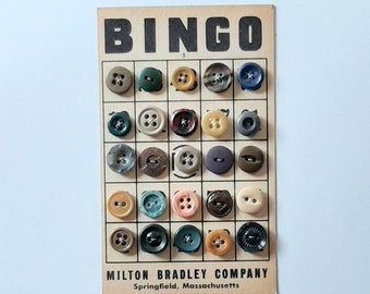 Vintage Buttons hand sewn on a Vintage Bingo Card