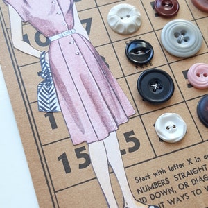 Vintage Buttons hand sewn on a Vintage Bingo Card image 4