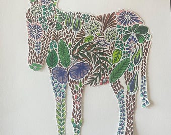 Burro colorido – Obra rústica coloreada a mano (28 x 21 cm)