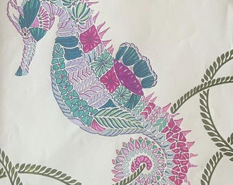 Seahorse Wall Art – Vibrant Hand-Colored Sea Creature Illustration