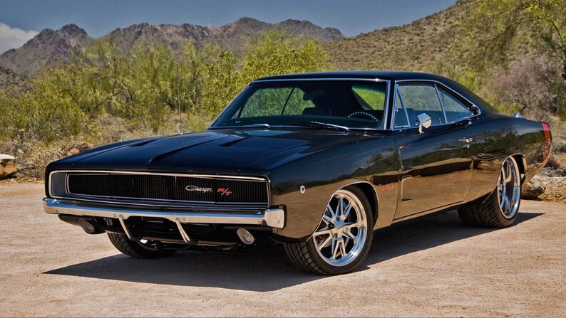 1970 Dodge Charger Black Angle 24 X 36 Inch Poster Sweet Etsy