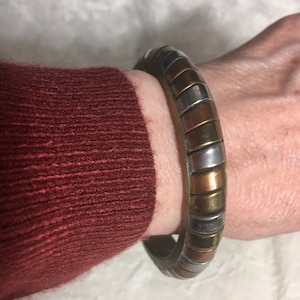 Brass, Copper and Silver Metal Bangle Bracelet, Tricolor Metal, Vintage Jewelry from India