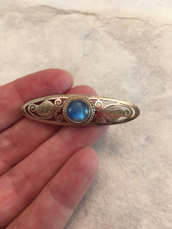 Sterling Silver Antique Blue Moonstone Brooch Pin