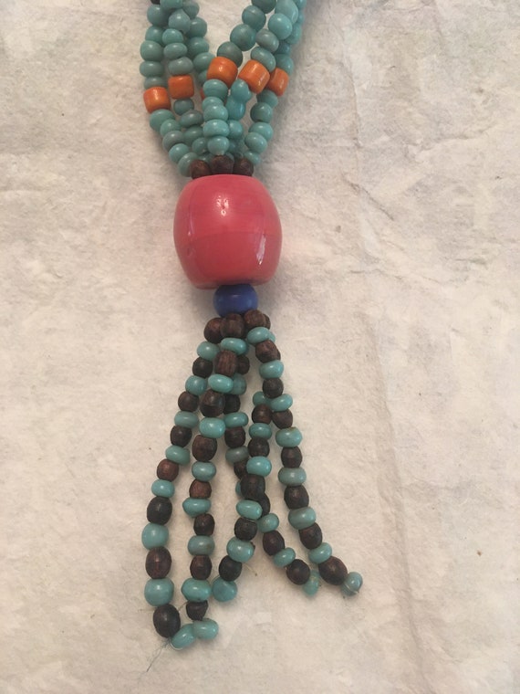 Vintage Naga Beaded Necklace with Tassel, Boho, Et