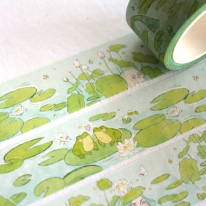 Enchanted Water Lily 25mm Washi Tape featuring frogs in love