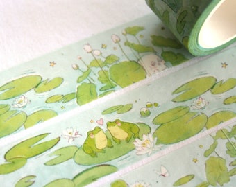 Enchanted Water Lily 25mm Washi Tape featuring frogs in love