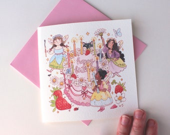 Fairy Happy Birthday Cake Blank Greeting Note Card