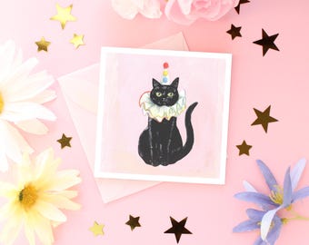 Birthday Clown Cat Blank Greeting Note Card