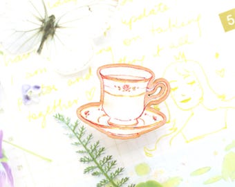 Pink Rose Teacup Wooden Pin
