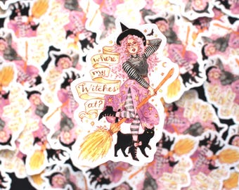 Pegatina "Dónde están mis brujas", pegatina de bruja, pegatina de vinilo de bruja, pastel gótico, bruja pastel