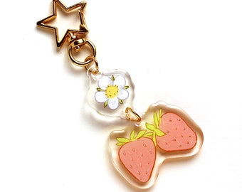 Strawberry and Bloom Dangle Acrylic Keychain