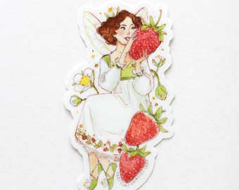 Green Strawberry Fairy Vinyl Sticker