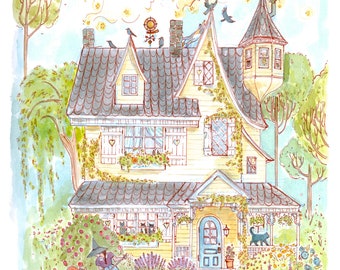 Impresión artística pequeña de la Casa de la Bruja Amarilla