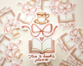 Pegatina de vinilo "Té y libros, por favor"