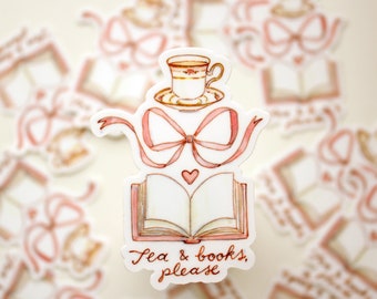 Tea and Books Please Vinyl Sticker