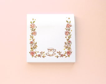 Bloc de notas adhesivas pequeño de té de rosas