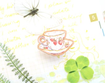 Strawberry Teacup Wooden Pin