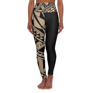 Hawaiian Polynesian Yoga Leggings, High Waisted Activewear, SUP Pants, Workout Tights, Aloha Fitness Bottoms