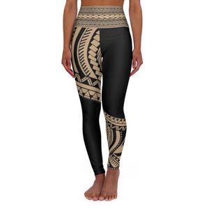 Polynesian Print High Waisted Leggings: Activewear Yoga Pants