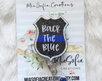 Thin Blue Line Badge Reel, Back the Blue Badge Reel, Police Badge, Dispatcher Badge Reel, Police Support