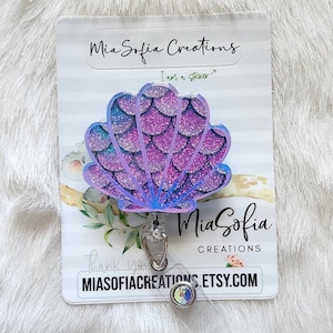 Mermaid Badge Reel, Sea Shell Badge Reel, Cute Badge Reel, Glitter Badge Reel