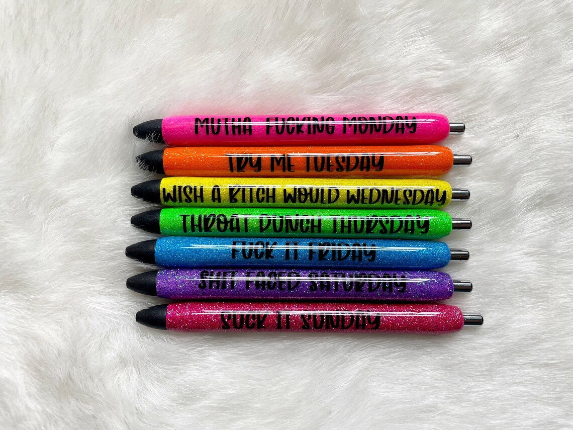 Glitter Days of the Week Pens Cuss Word Pens Funny Glitter Etsy