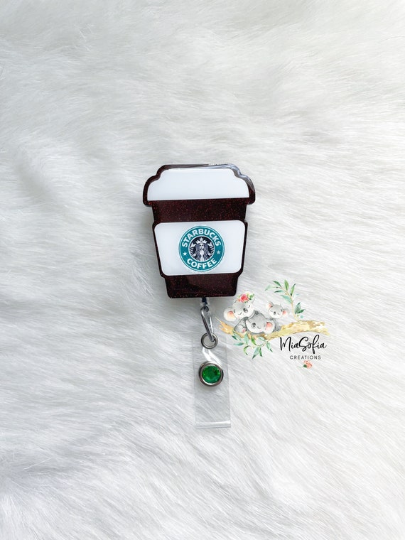 Starbucks Coffee Badge Reel, Starbucks Badge Reel, Glitter Badge