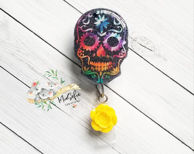 Sugar Skull Badge Reel Dia De Los Muertos Day of the Dead Etsy